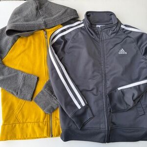 ADIDAS, OLD NAVY Boys 6/7 Gray Yellow Long Sleeve Full Zip Up Track Jackets YY2